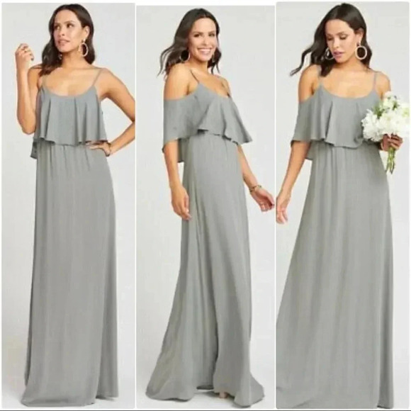 Show Me Your MuMu Caitlin Ruffle Maxi Dress Size Large Womens Charcoal Crisp NWT - Picture 1 of 10